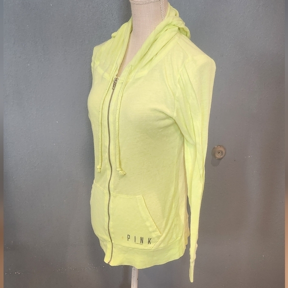 Victoria's Secret Pink Vintage 90's Y2K Neon Yellow Zip-Up Hoodie - Picture 1 of 7